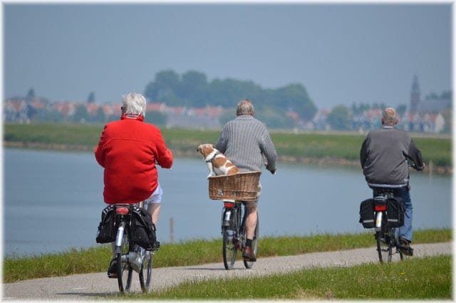 aging men riding bikes for exercise