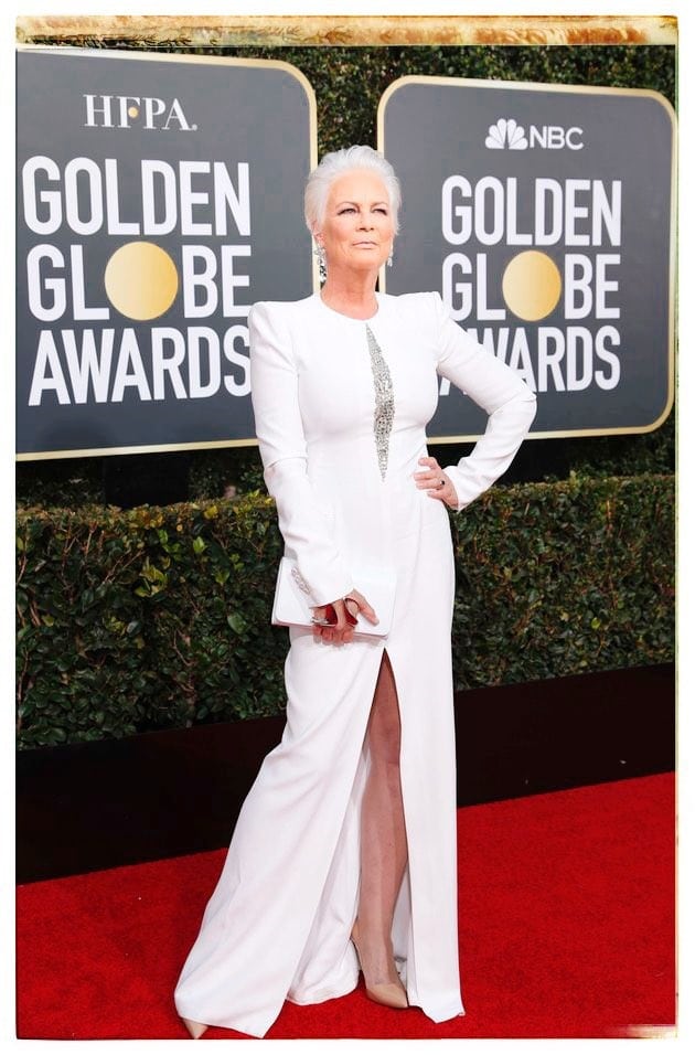 Jamie-Lee Curtis with her crown of grey hair 
