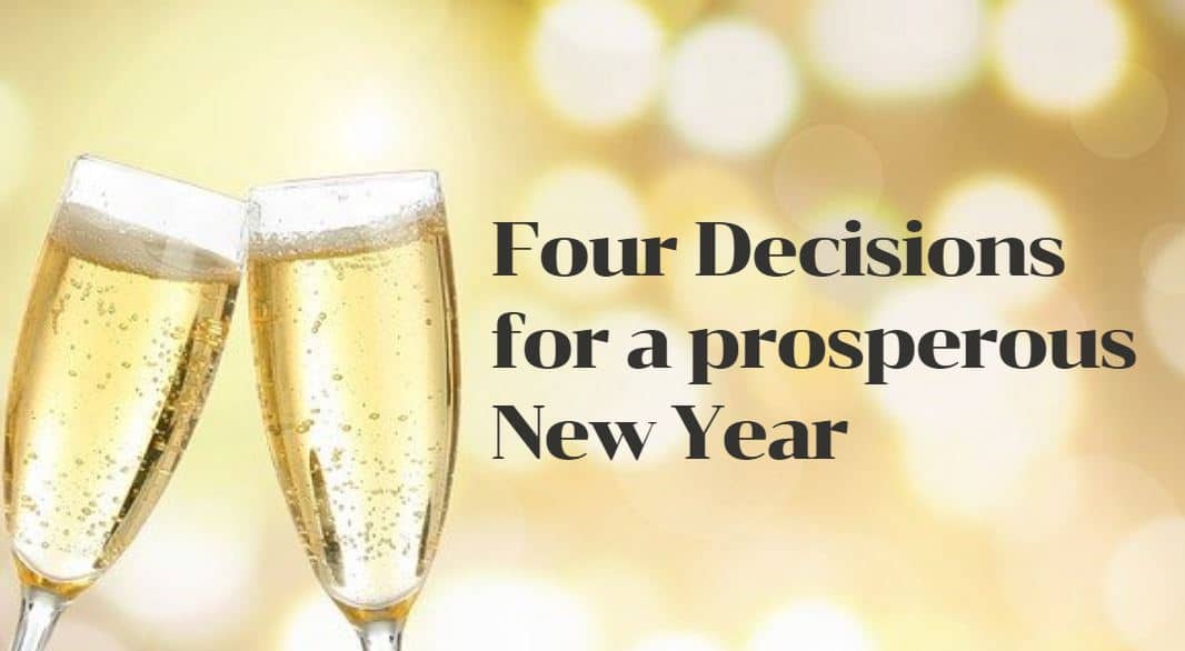 Champagne glasses, new year, four decisions