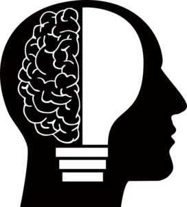 drawn image of brain with lightbulb 