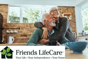 Friends Life Care logo with image of elderly couple embracing