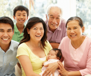 grandparents with multigeneration asian family