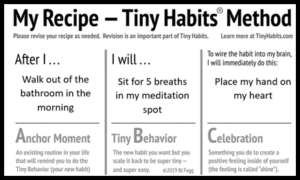 meditation recipe in a tiny habits chart