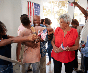 4th of july party with happy black family all generations