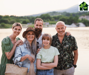 multi generations outside at lake