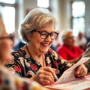 happy senior woman at the senior center