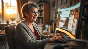 contented older woman on computer