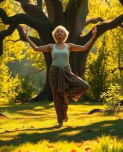 woman doing yoga outside
