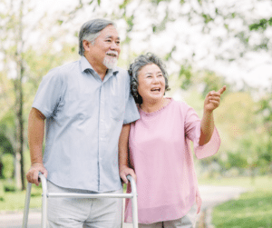 older asian couple man with walker