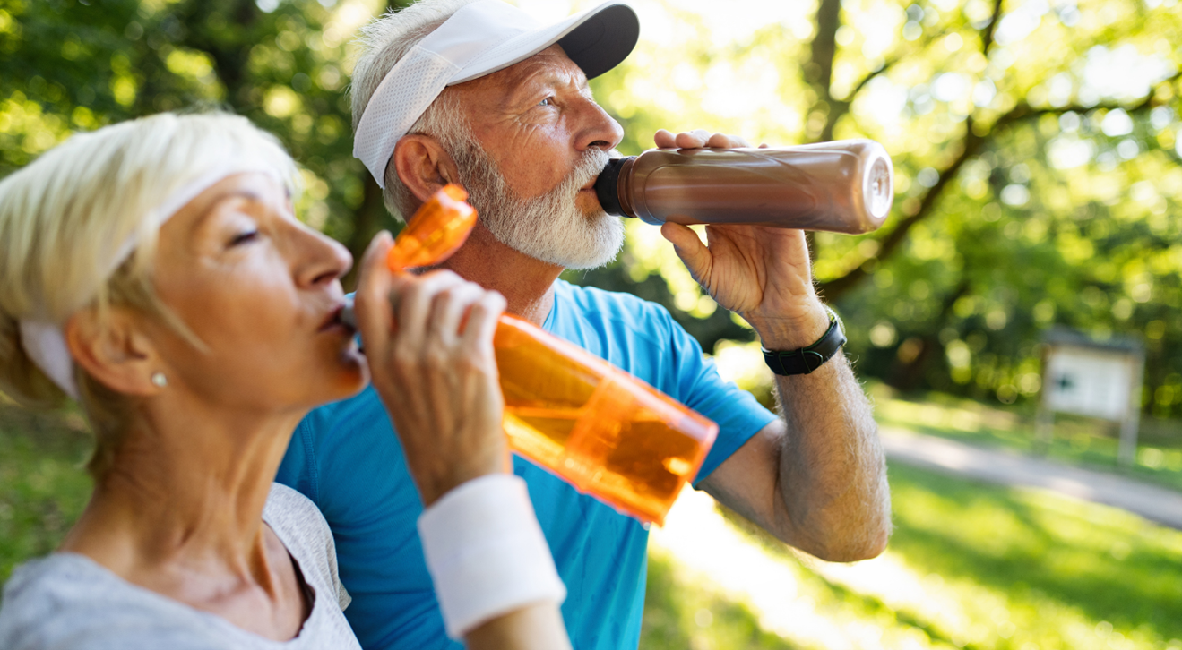 older adults drinking water hydration