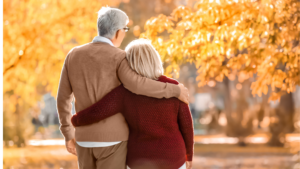 couple embracing on an autumn day