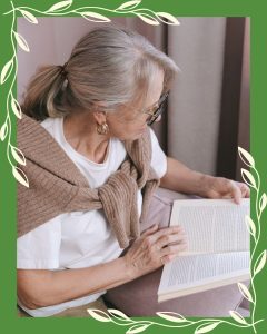 woman aging at home, retirement planning, reading an aging in place kit